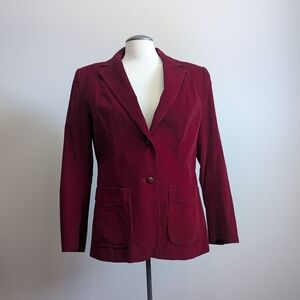 Vintage Crimson Corduroy Blazer Jacket Tailored Waist Dark Academia Formal